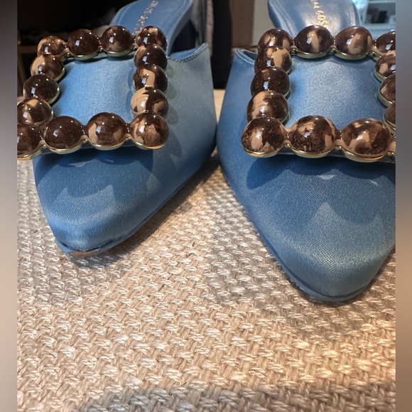 Chloe Gosselin by Larroude Ava Blue Satin Mules Size 8.5 - Picture 9 of 11